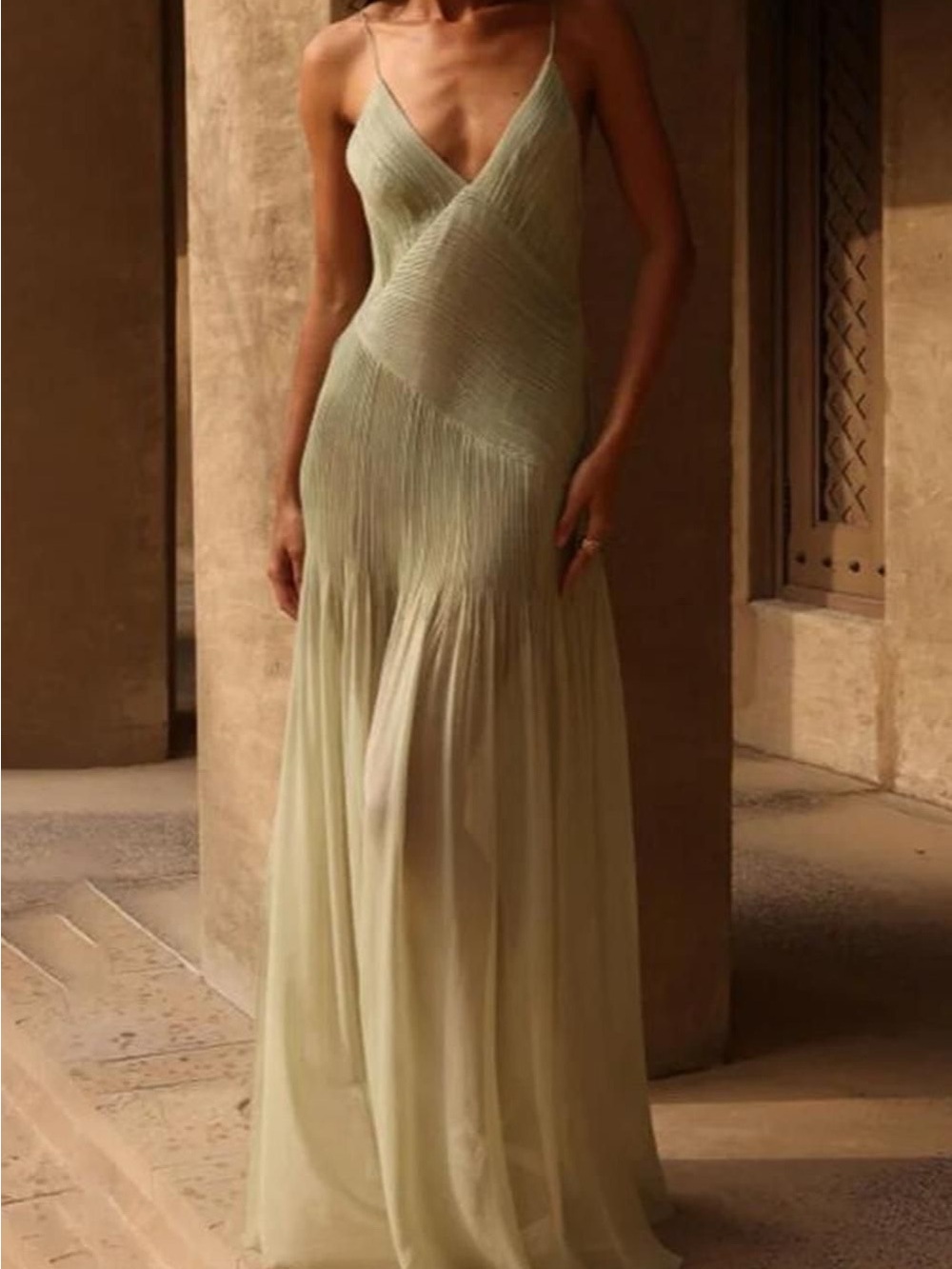 Elegant Sage Green V-Neck Maxi Dress